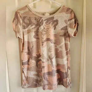 Free People Camouflage Print Top - Pink and Tan